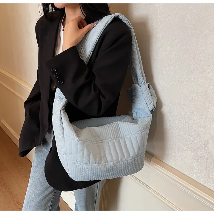 Women's Crossbody Bag with Quilted Design Brown White Striped Top — feature 14