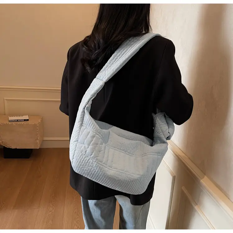Women's Crossbody Bag with Quilted Design Brown White Striped Top — feature 15