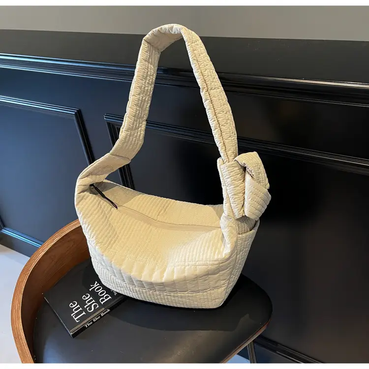 Women's Crossbody Bag with Quilted Design Brown White Striped Top — feature 18