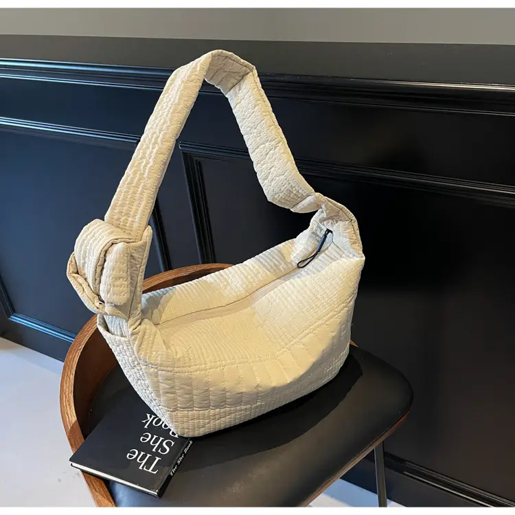 Women's Crossbody Bag with Quilted Design Brown White Striped Top — feature 19