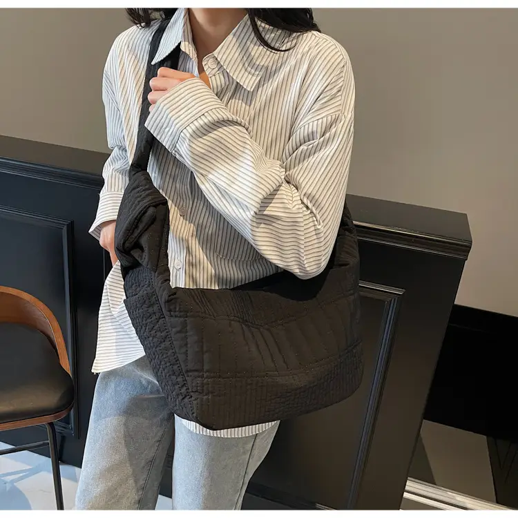 Women's Crossbody Bag with Quilted Design Brown White Striped Top — feature 8