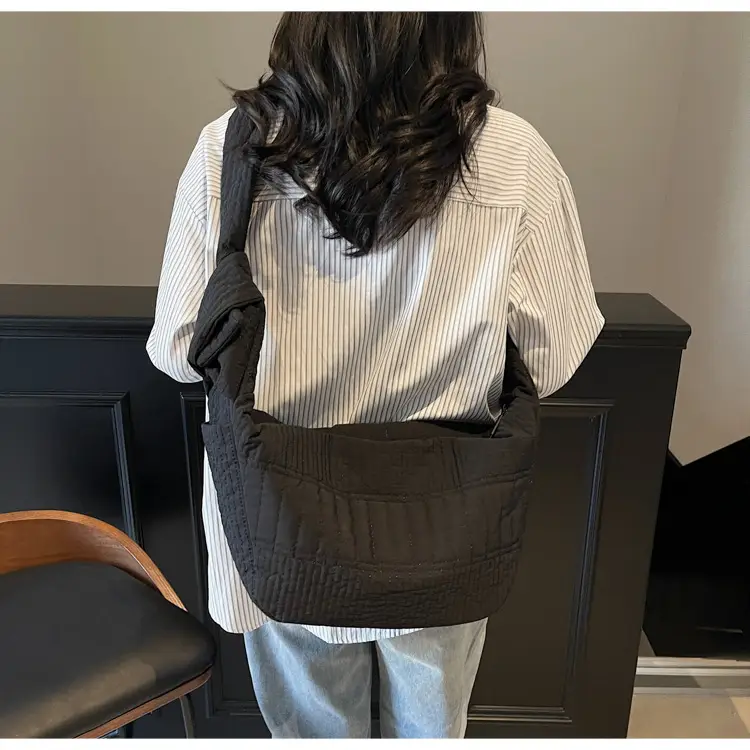 Women's Crossbody Bag with Quilted Design Brown White Striped Top — feature 9