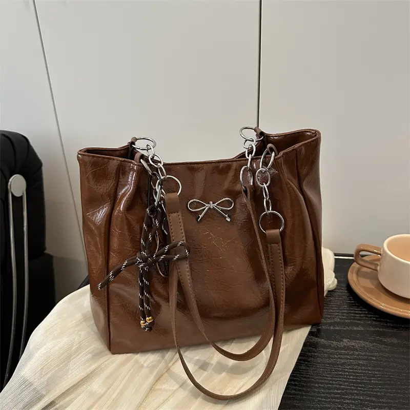 Vintage Oil Wax Leather Tote Bag Women Large Capacity Shoulder Bag