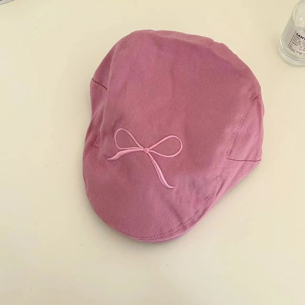 Women's Pink Embroidered Bow Cap Summer Beret — feature 11