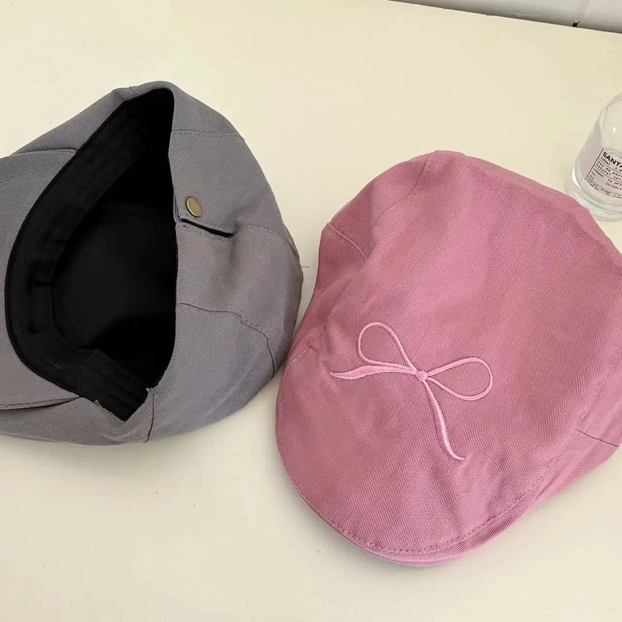 Women's Pink Embroidered Bow Cap Summer Beret — feature 7