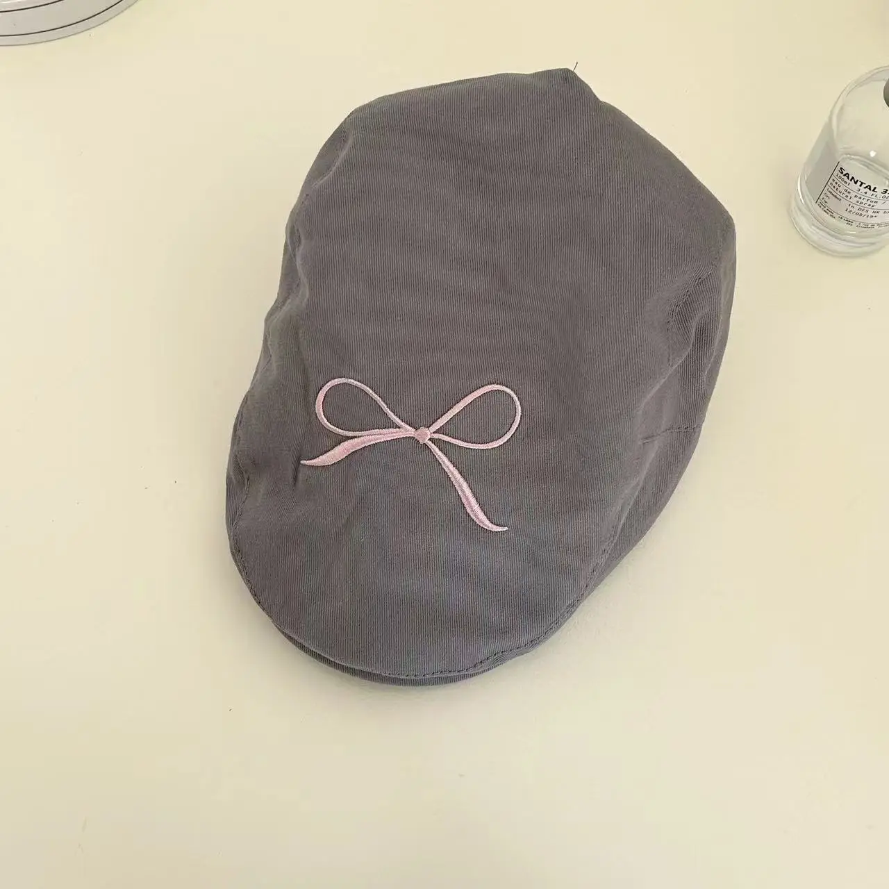 Women's Pink Embroidered Bow Cap Summer Beret — feature 9