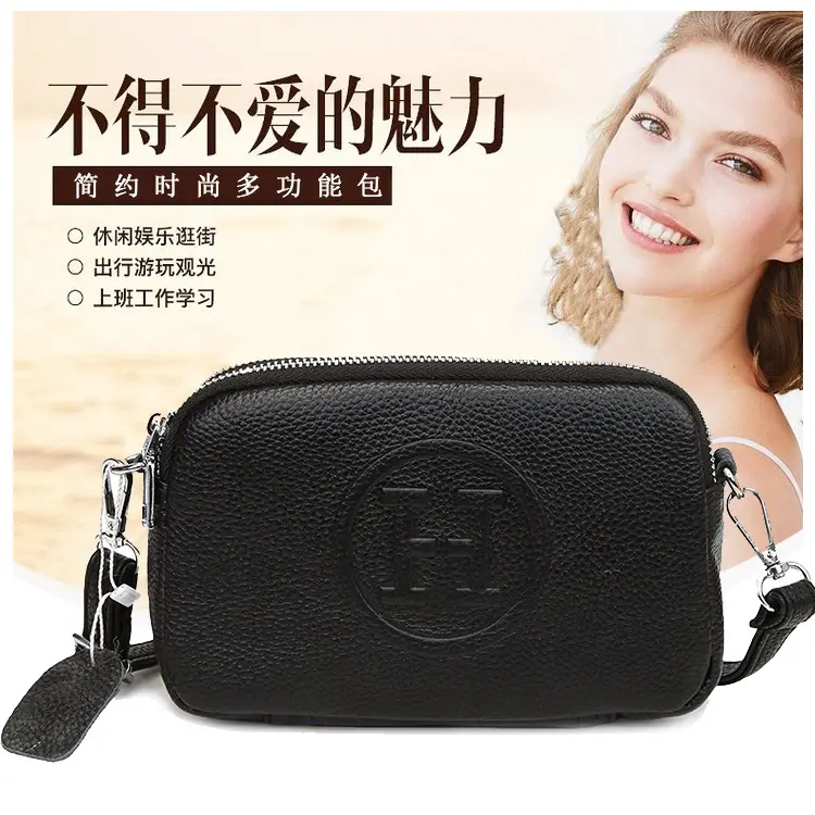 Black Cowhide Crossbody Bag for Women Multi Function