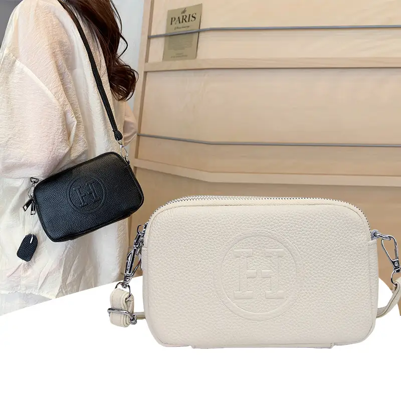 Black Cowhide Crossbody Bag for Women Multi Function