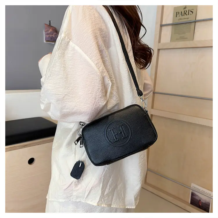Black Cowhide Crossbody Bag for Women Multi Function — feature 46