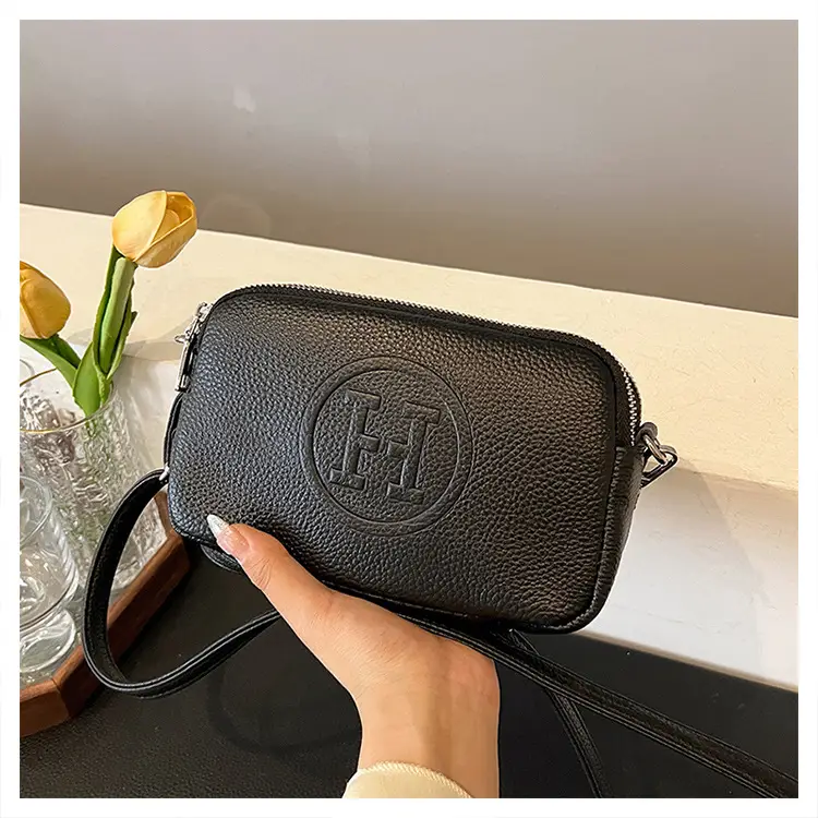 Black Cowhide Crossbody Bag for Women Multi Function