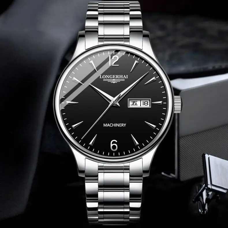 Men's Black Dial Quartz Watch with Leather Belt - Image 9
