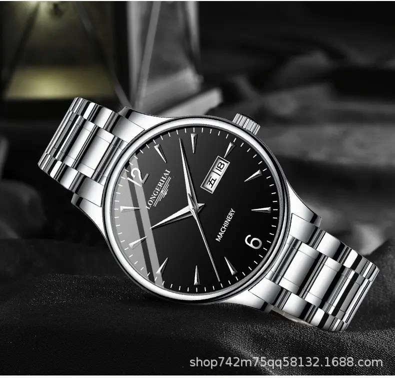 Men's Black Dial Quartz Watch with Leather Belt — feature 2