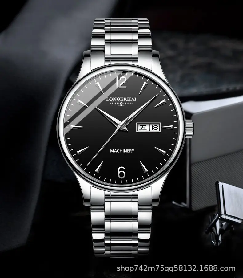 Men's Black Dial Quartz Watch with Leather Belt — feature 3