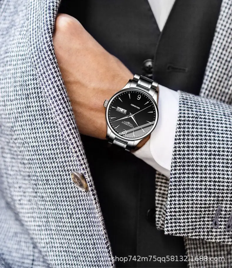 Men's Black Dial Quartz Watch with Leather Belt — feature 4