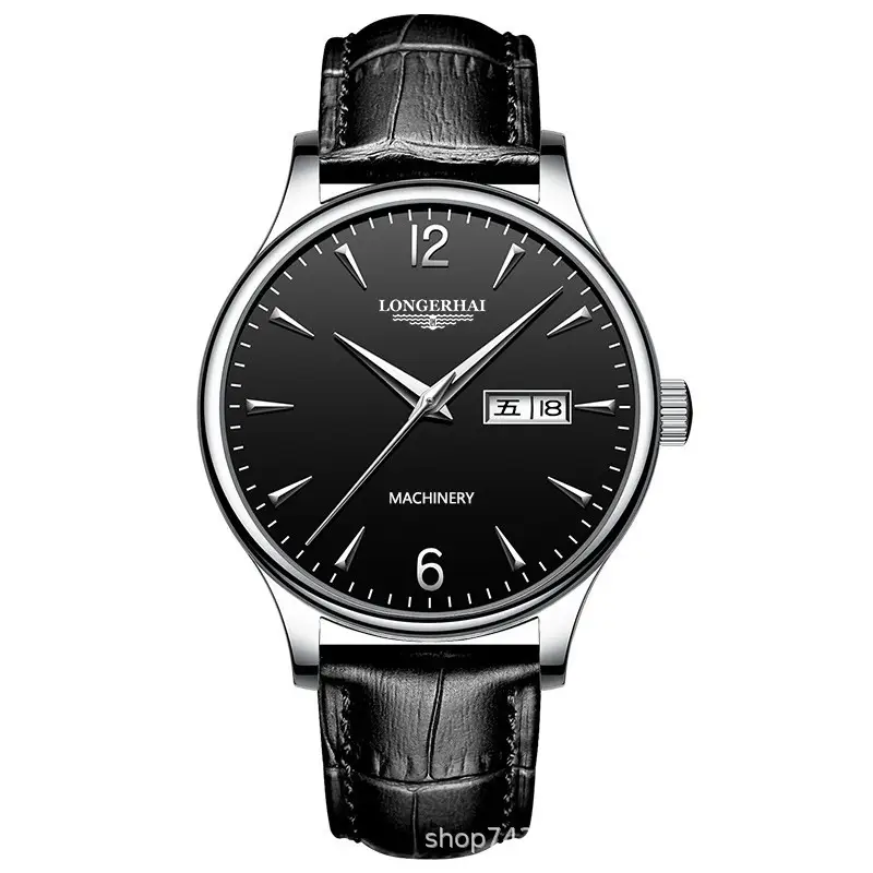 Men's Black Dial Quartz Watch with Leather Belt - Image 5