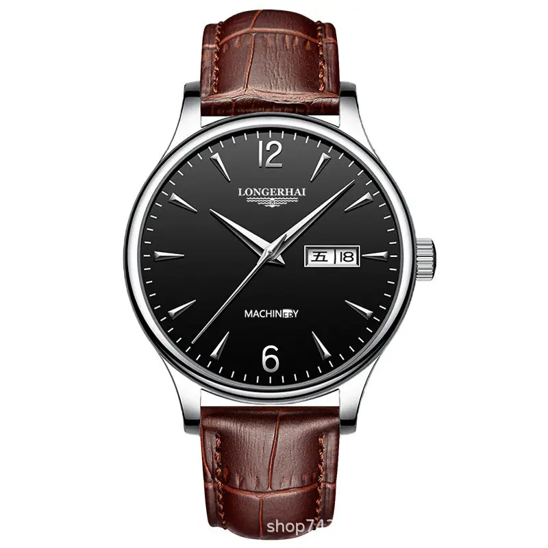 Men's Black Dial Quartz Watch with Leather Belt - Image 6