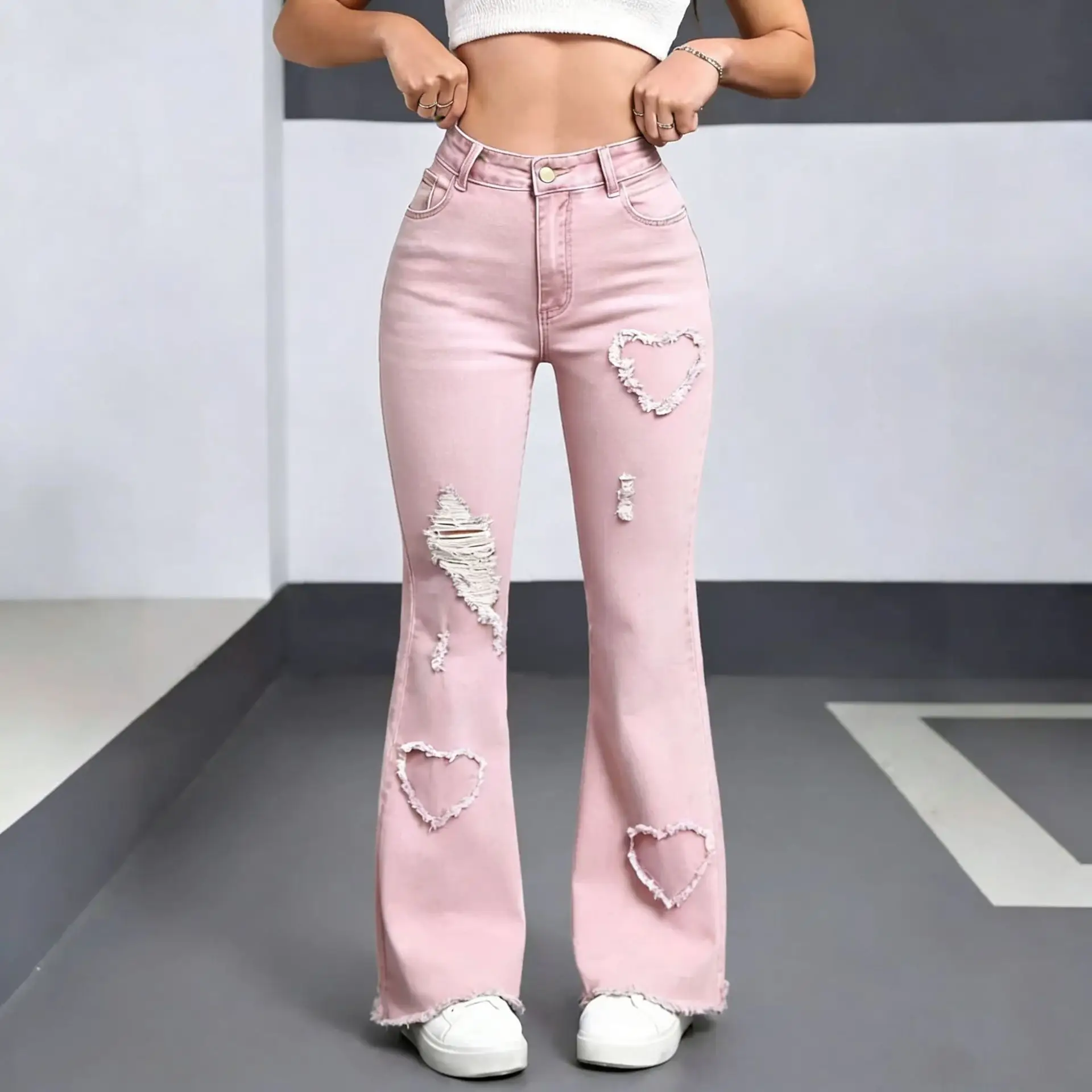 Women Pink Heart-Shaped Ripped Jeans 2025 — feature 11
