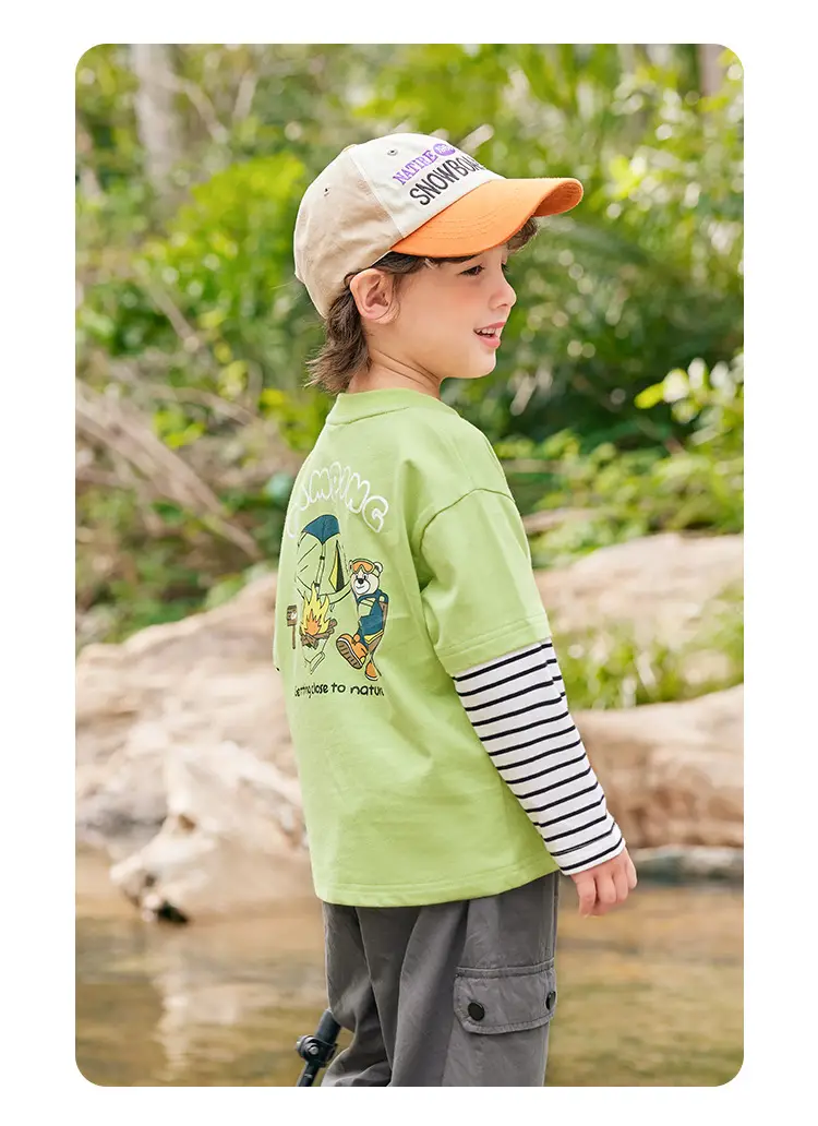 Boys Fake Two-Piece Long Sleeve T-Shirt Spring Outfit Set — feature 26