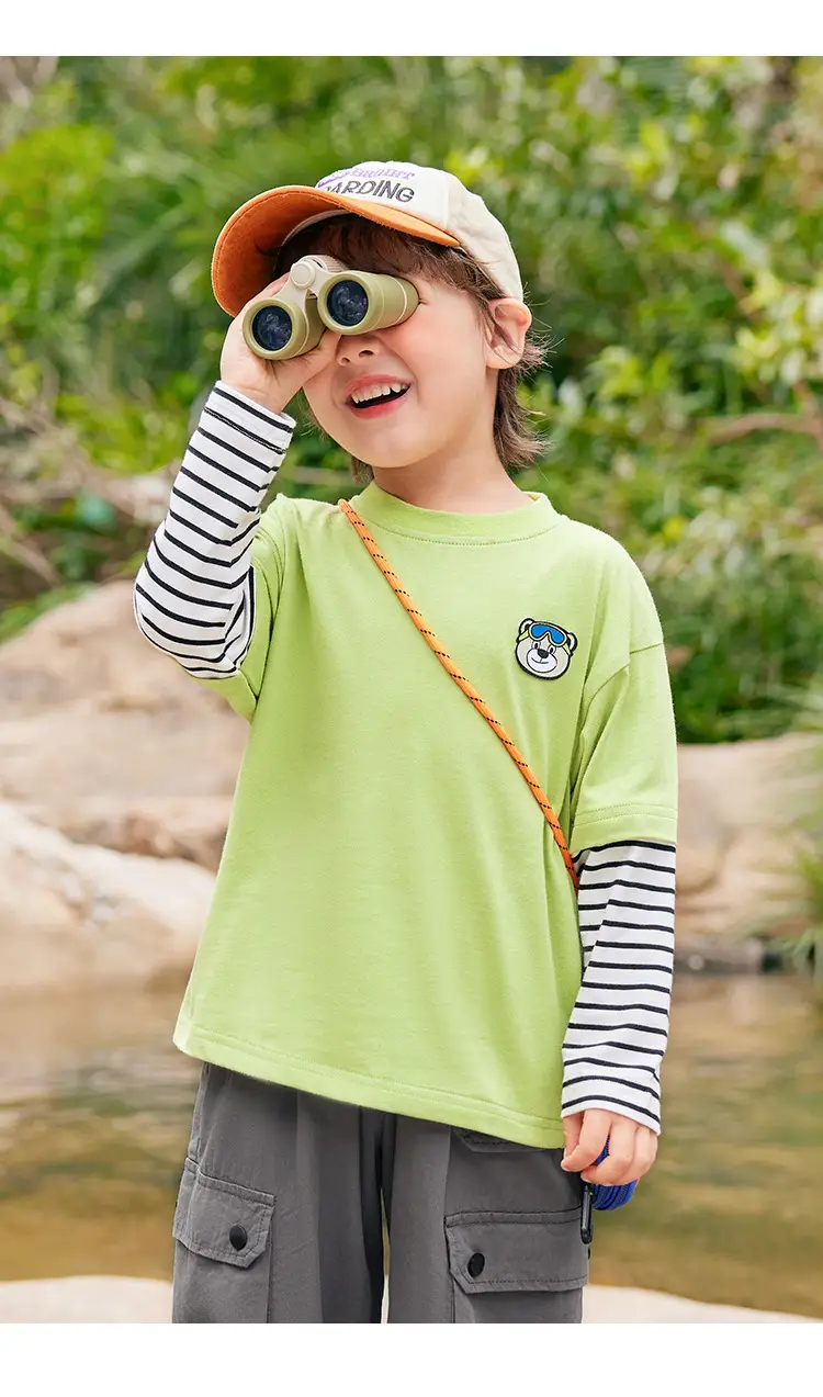 Boys Fake Two-Piece Long Sleeve T-Shirt Spring Outfit Set — feature 5