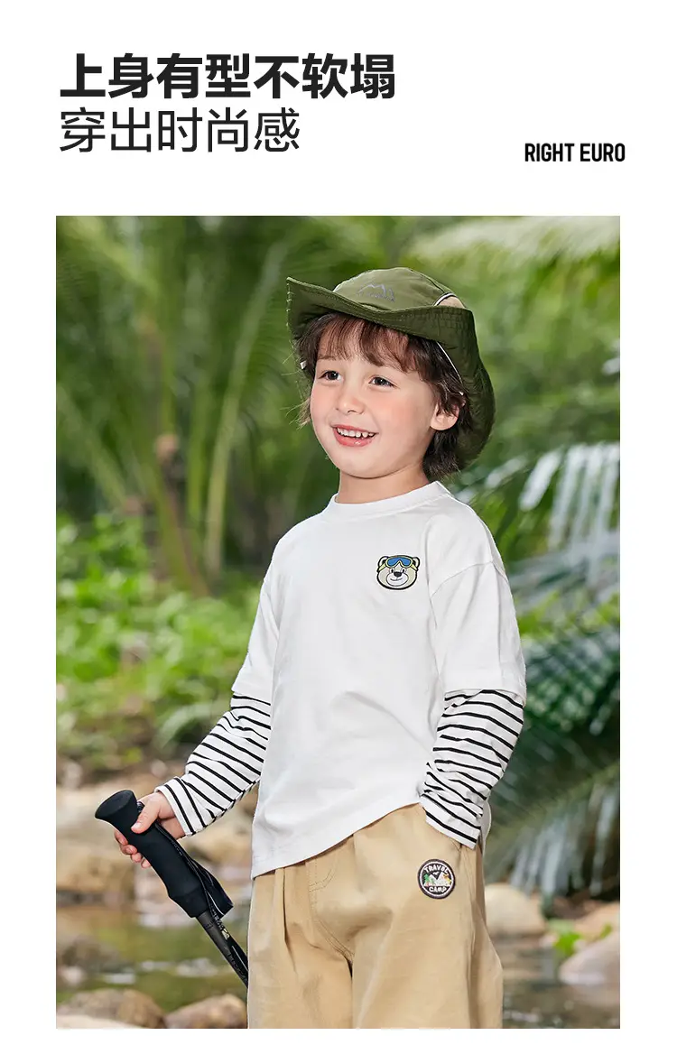 Boys Fake Two-Piece Long Sleeve T-Shirt Spring Outfit Set — feature 6
