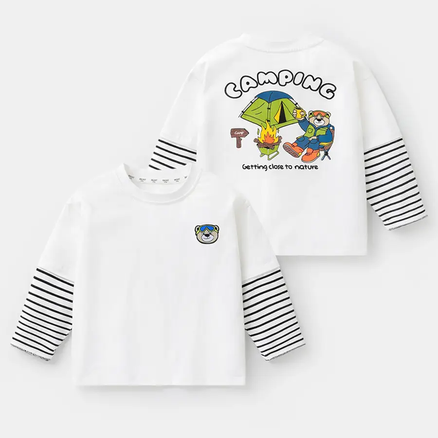 Boys Fake Two-Piece Long Sleeve T-Shirt Spring Outfit Set - Image 2