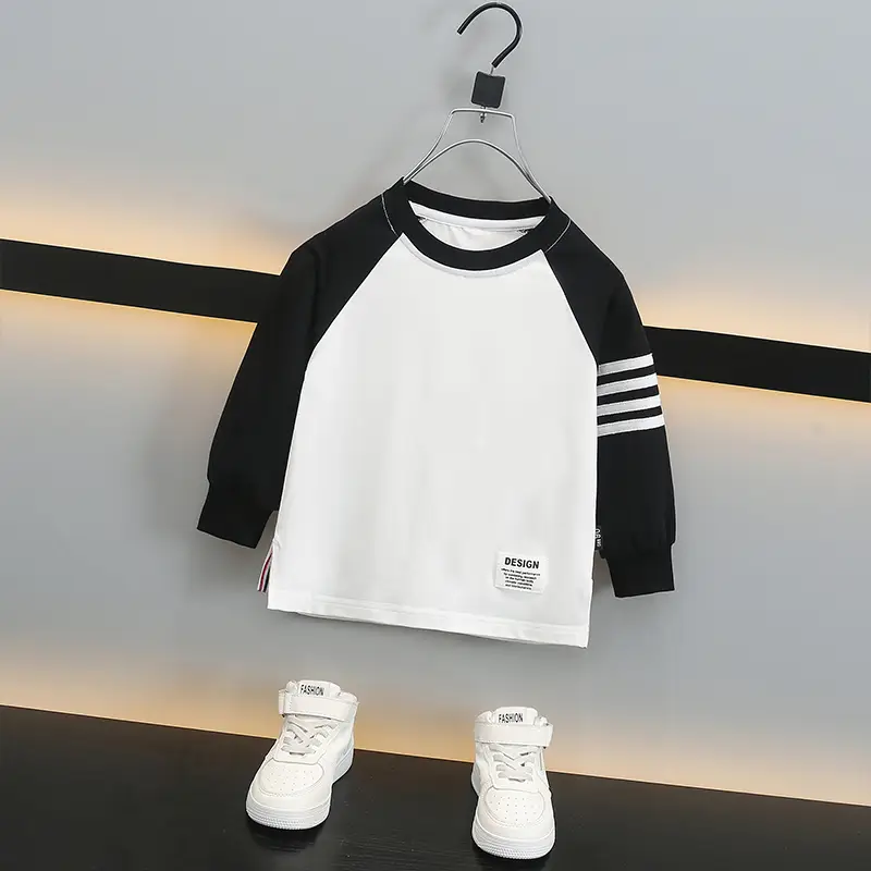 Boys Long Sleeve T-Shirt White Black 2025 - Image 5