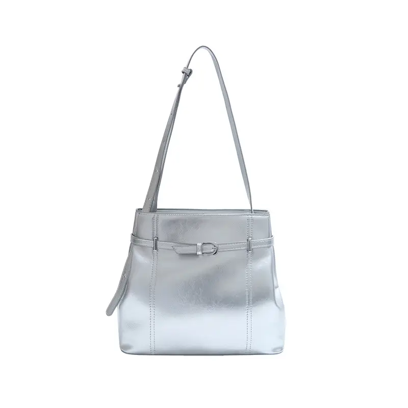Silver Leather Commuter Bag for Women 2025 Spring Summer - Image 8