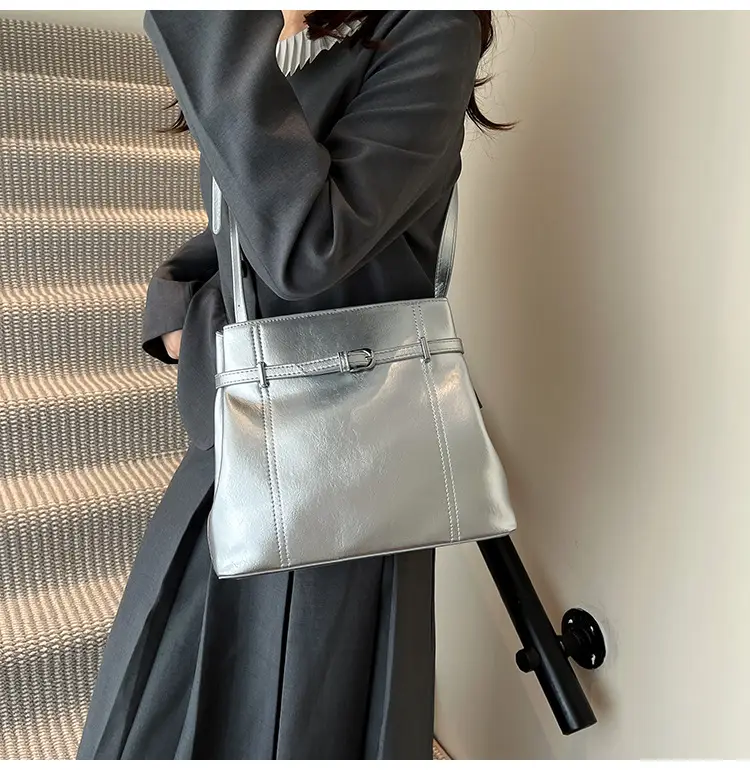 Silver Leather Commuter Bag for Women 2025 Spring Summer — feature 30