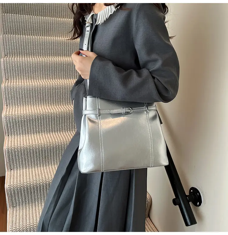 Silver Leather Commuter Bag for Women 2025 Spring Summer — feature 31