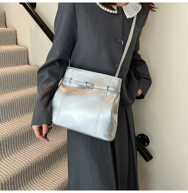 Silver Leather Commuter Bag for Women 2025 Spring Summer — feature 33