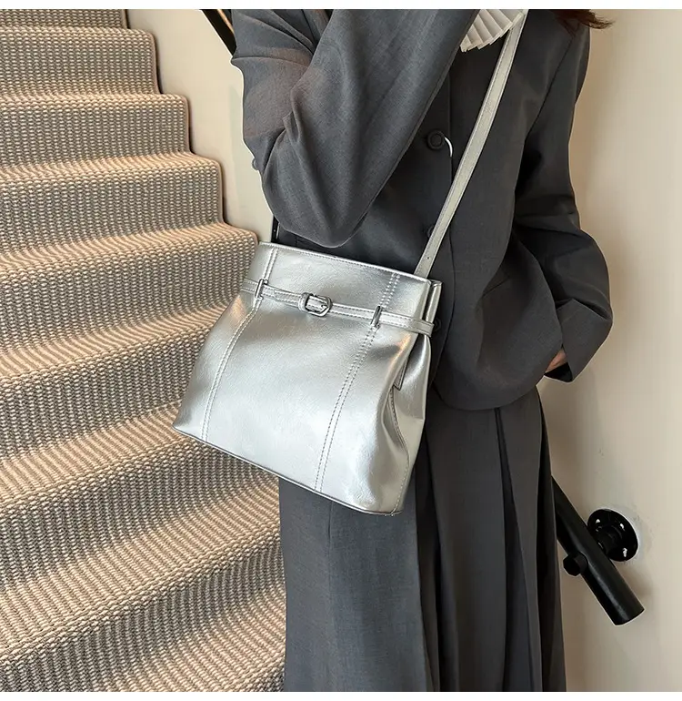 Silver Leather Commuter Bag for Women 2025 Spring Summer — feature 34