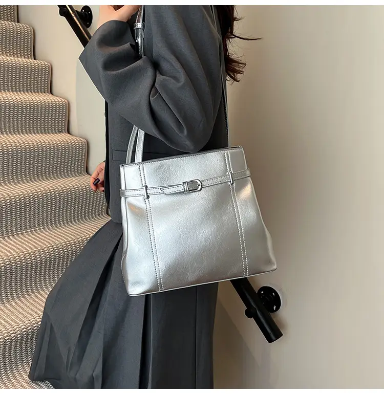 Silver Leather Commuter Bag for Women 2025 Spring Summer — feature 36