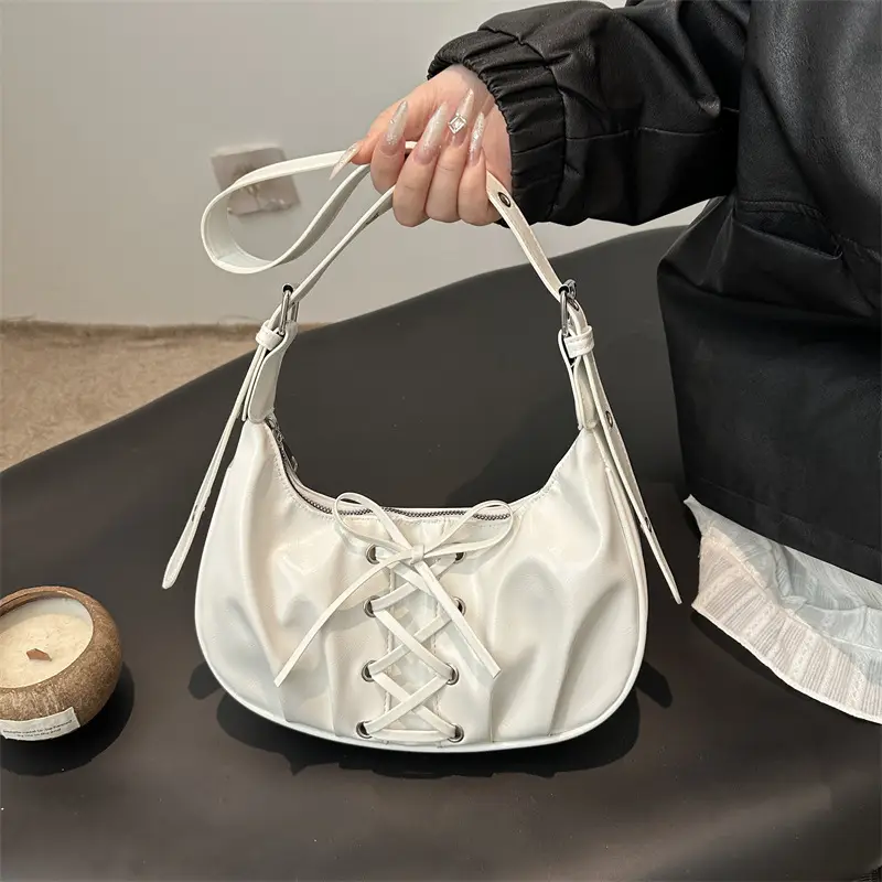White Pleated Shoulder Bag for Women