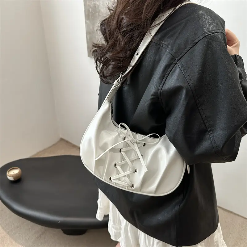 White Pleated Shoulder Bag for Women