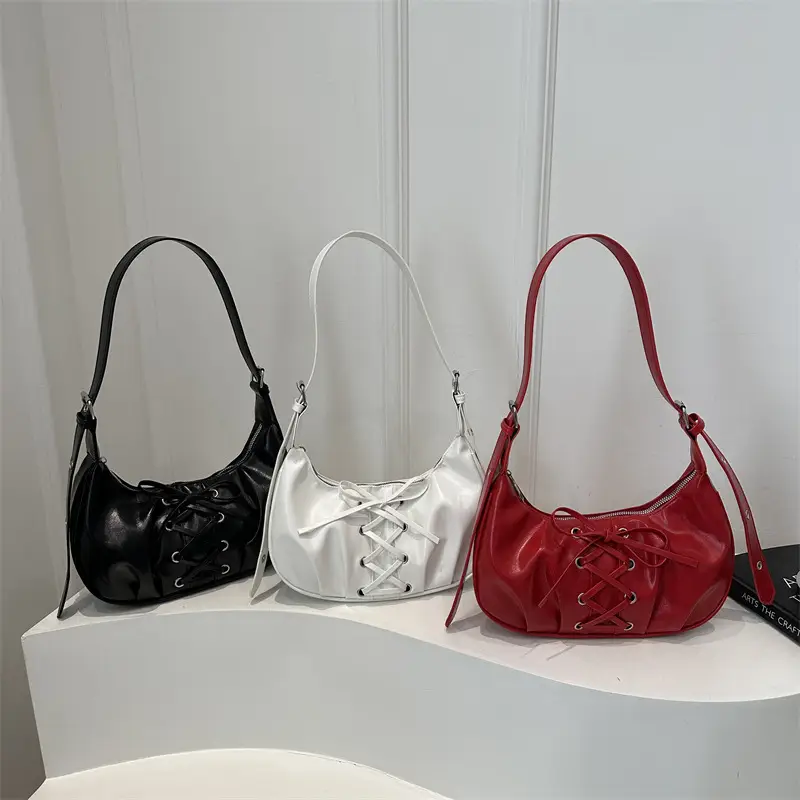 White Pleated Shoulder Bag for Women