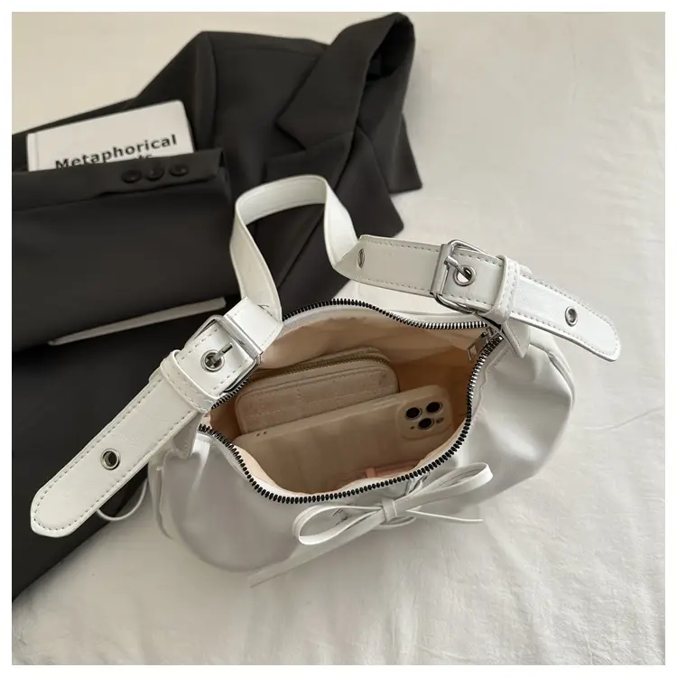 White Pleated Shoulder Bag for Women — feature 11