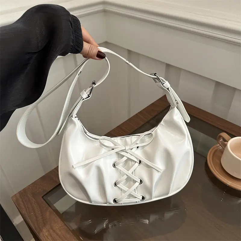 White Pleated Shoulder Bag for Women — feature 13