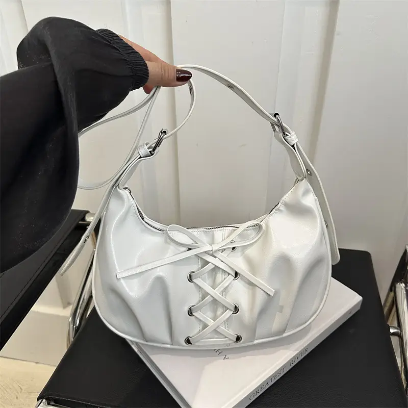 White Pleated Shoulder Bag for Women — feature 17