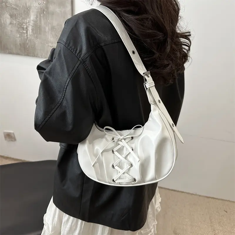 White Pleated Shoulder Bag for Women — feature 2