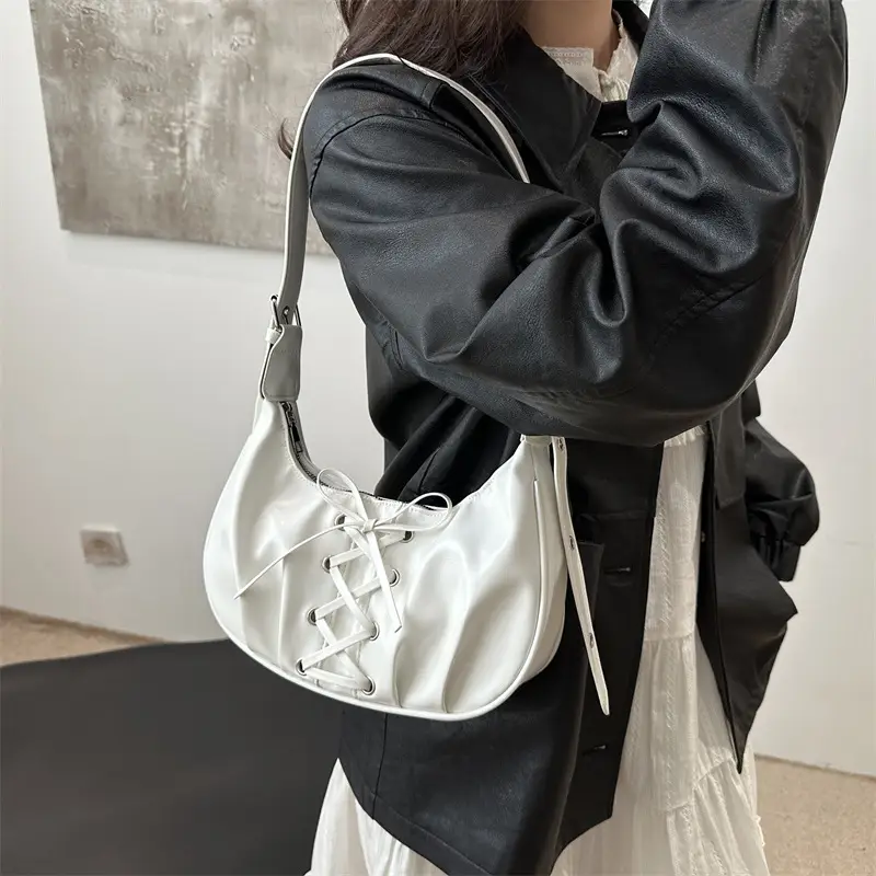 White Pleated Shoulder Bag for Women — feature 21