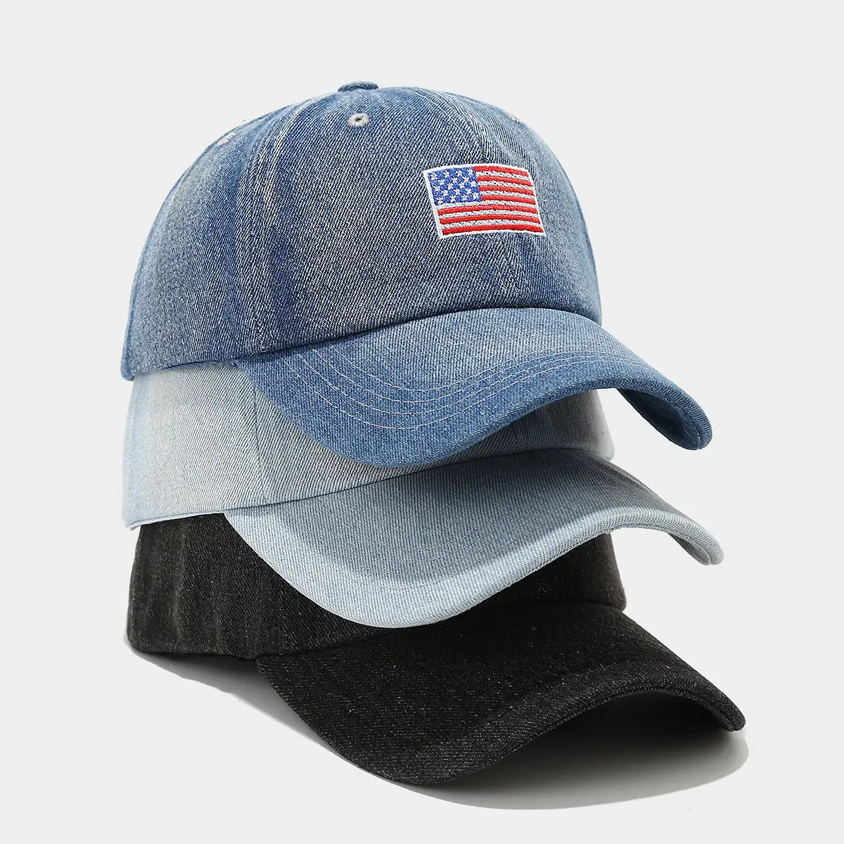 American Flag Embroidered Denim Cap Retro Hip Hop Sunshade - Image 4