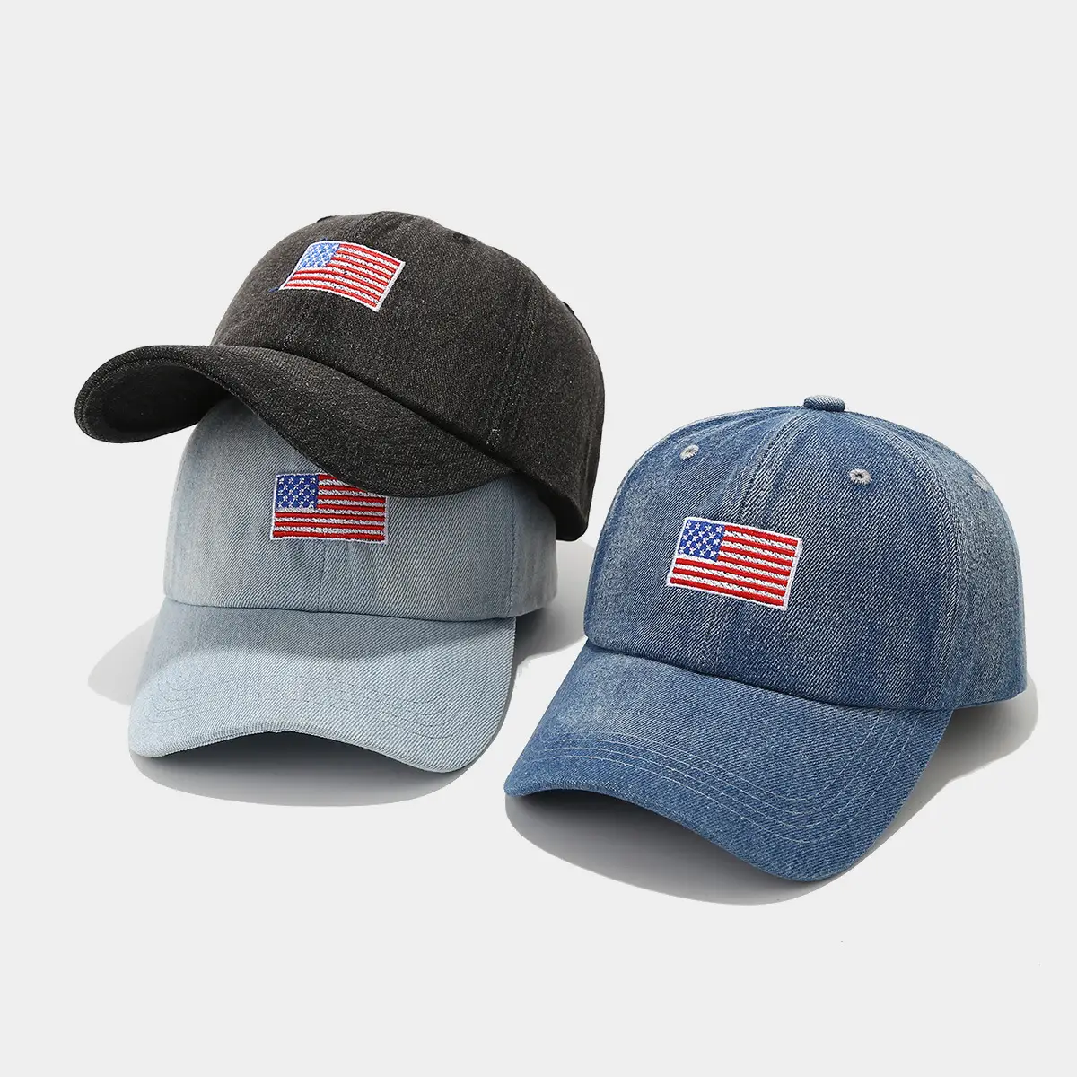 American Flag Embroidered Denim Cap Retro Hip Hop Sunshade - Image 5