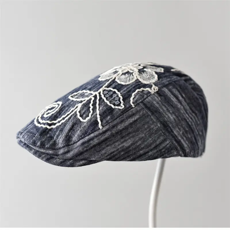 Japanese Style Sunshade Cap with Embroidered Denim - Image 6