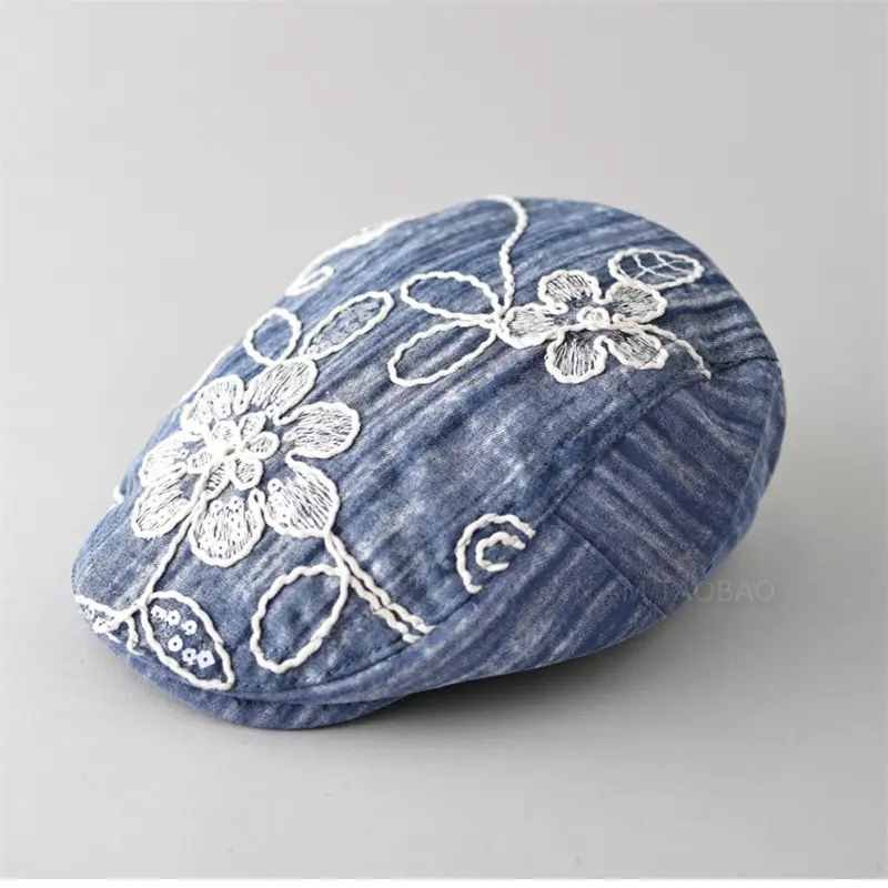 Japanese Style Sunshade Cap with Embroidered Denim - Image 7