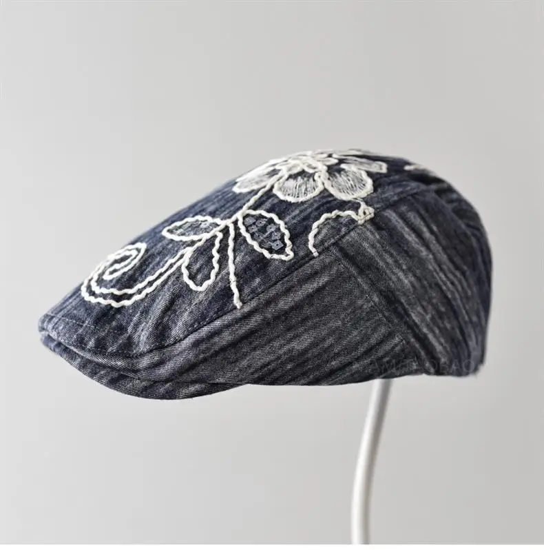 Japanese Style Sunshade Cap with Embroidered Denim — feature 1