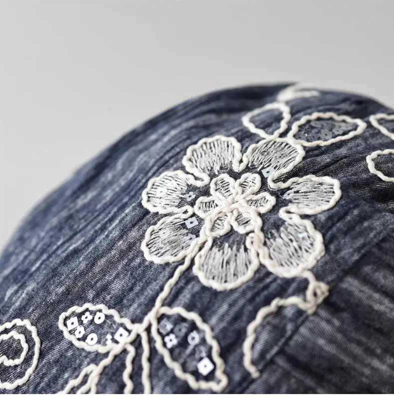 Japanese Style Sunshade Cap with Embroidered Denim — feature 6