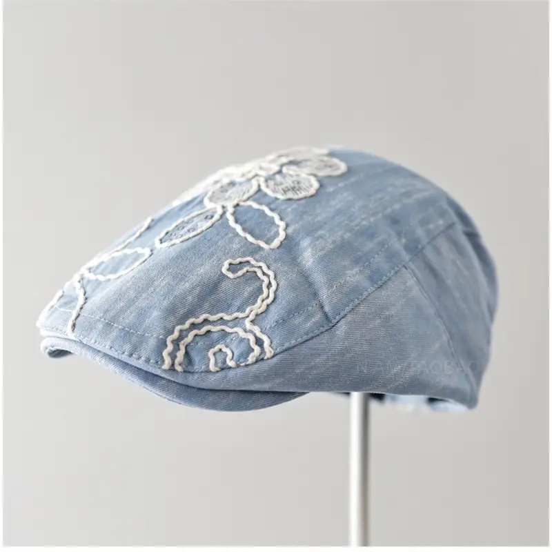 Japanese Style Sunshade Cap with Embroidered Denim - Image 2