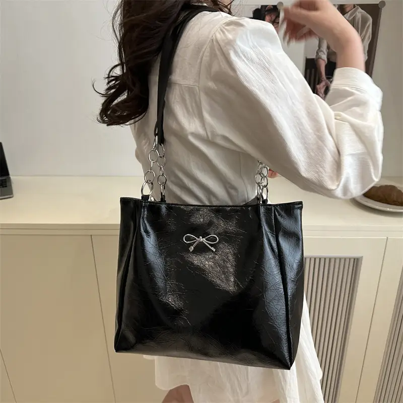 Brown Leather Chain Tote Bag for Women 2025 - Image 7