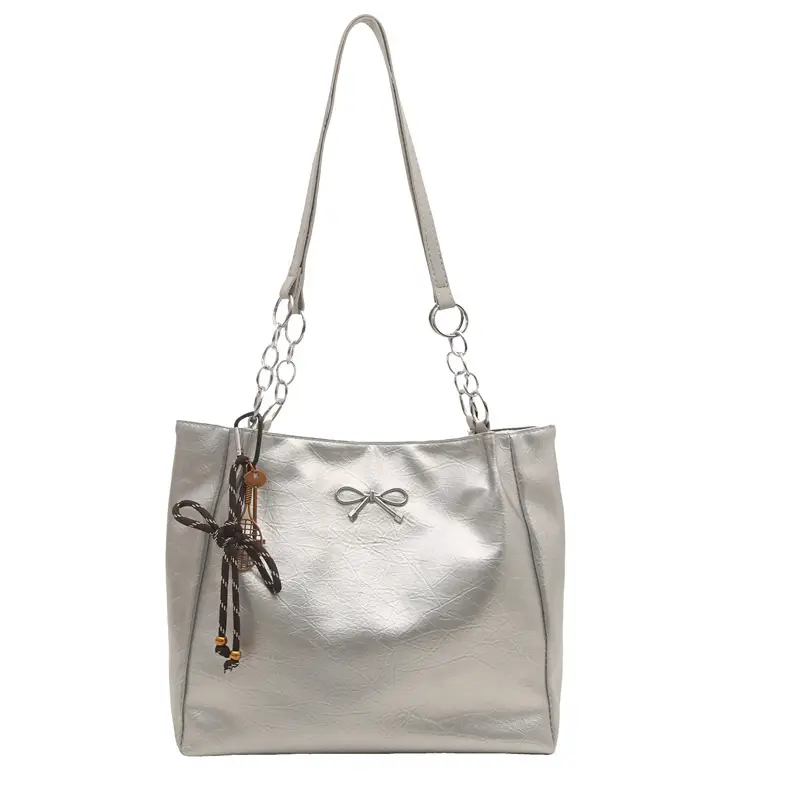 Brown Leather Chain Tote Bag for Women 2025 - Image 9