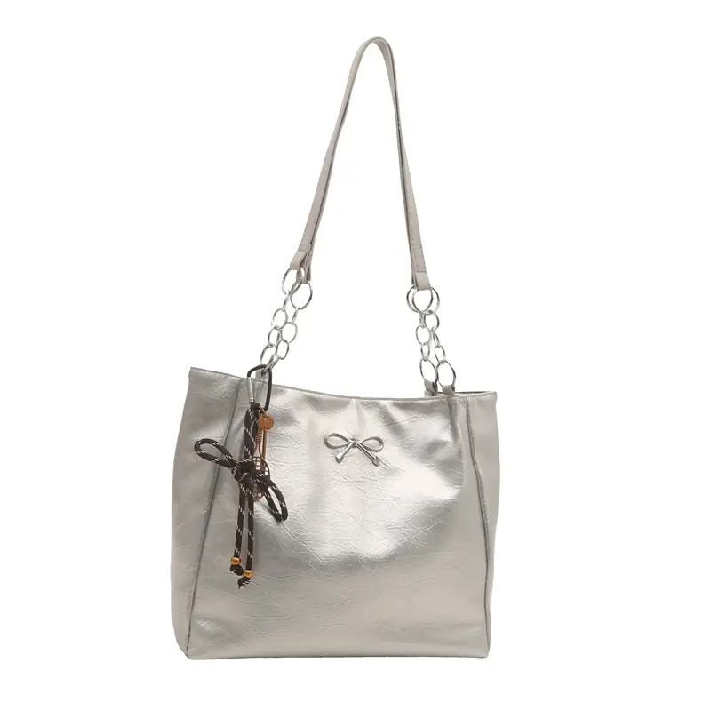 Brown Leather Chain Tote Bag for Women 2025 - Image 3